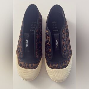 SCHUTZ Leopard-Print Slip-On Sneakers in Brown and Black